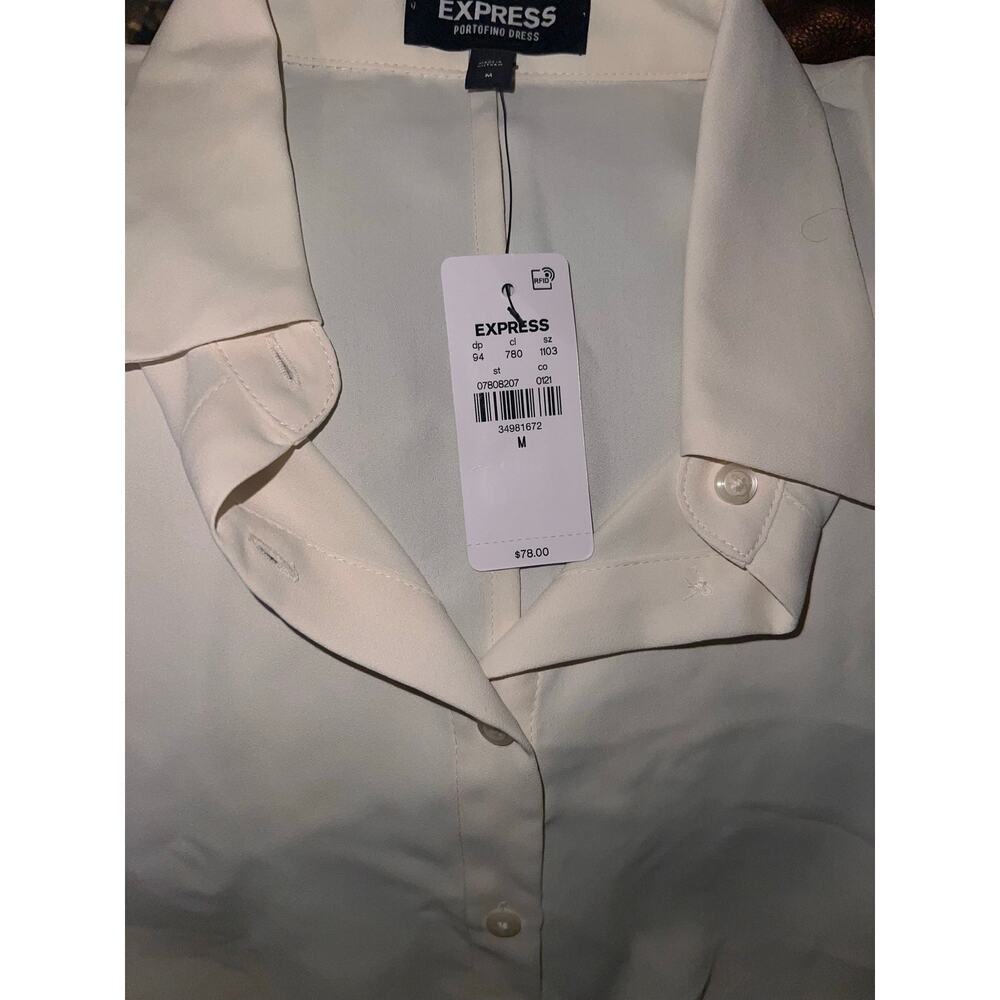 Express Women's White Long Sleeve Shirt Dress Size M Casual